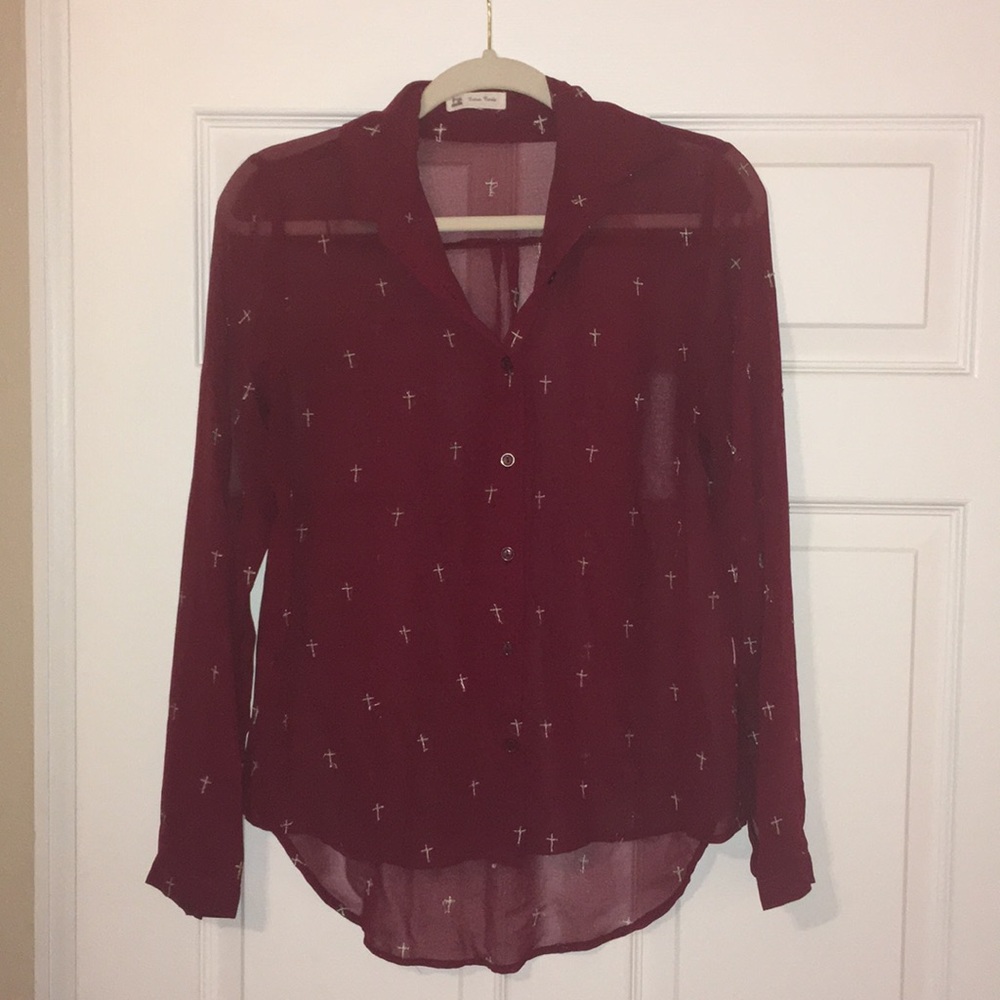 Red Button down with cross pattern